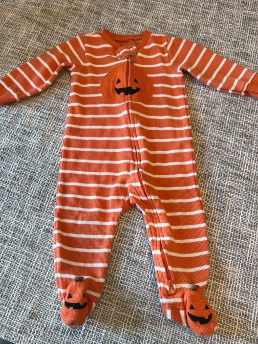 Carter's Orange and White Striped Pumpkin Footed Pajamas